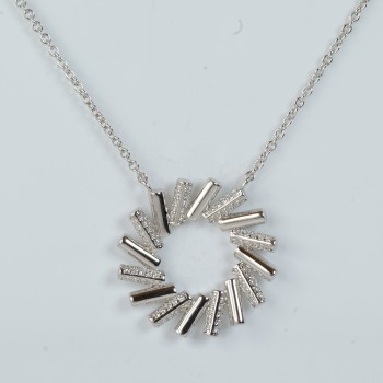 Sterling Silver/CZ Open Sunburst Pendant and Chain